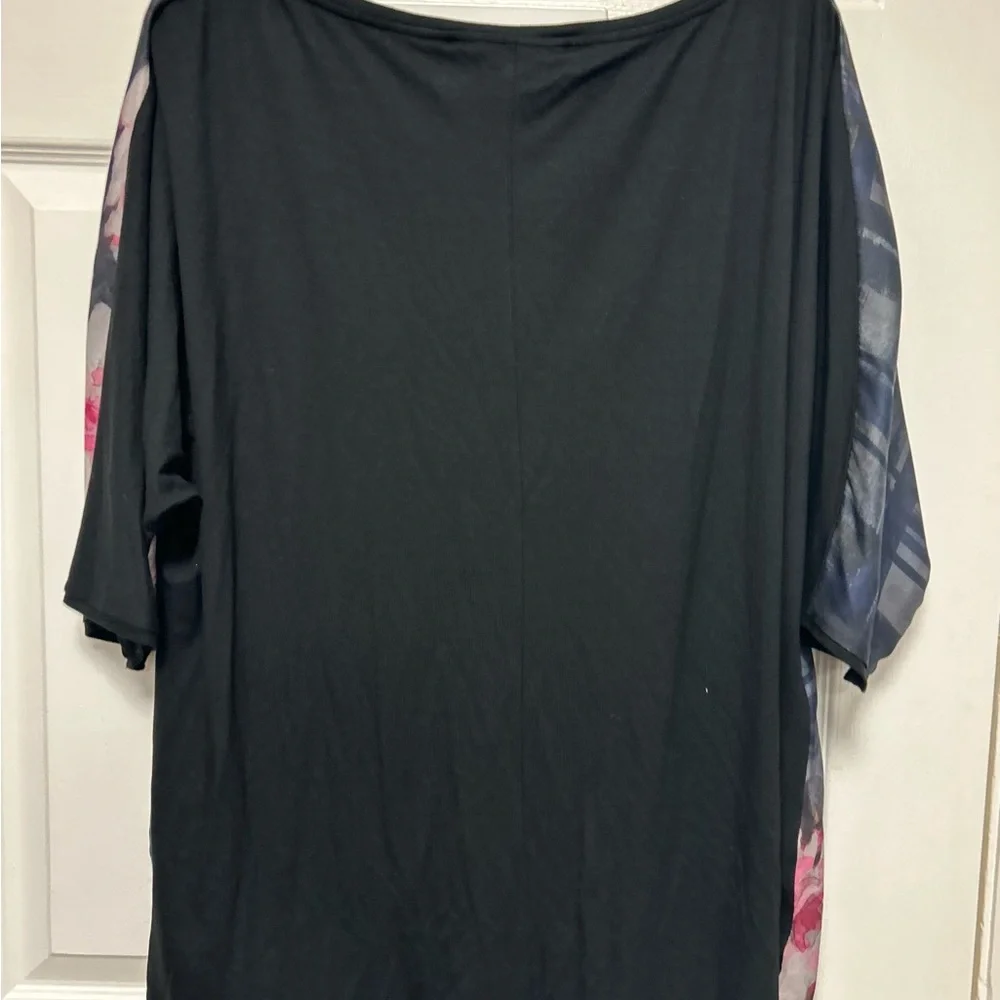 Marina Rinaldi Sport Black  Floral Top Kimono Sleeves Size XL - Picture 7 of 10